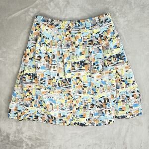 IE Pleated Cityscape Skirt Knee Length A Line Size 12 Maximalism Abstract